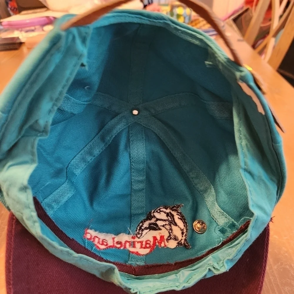 Vintage MarinLand Hat Youth Size OSFA Vtg Hat Blue And Purple And MarineLand Pin